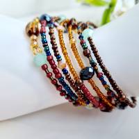 Hippie Armband in Naturtönen aus vielen verschiedenen Glasperlen, braun türkises Boho Armband mehrreihig Bild 5