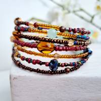 Hippie Armband in Naturtönen aus vielen verschiedenen Glasperlen, braun türkises Boho Armband mehrreihig Bild 6