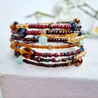 Hippie Armband in Naturtönen aus vielen verschiedenen Glasperlen, braun türkises Boho Armband mehrreihig Bild 7