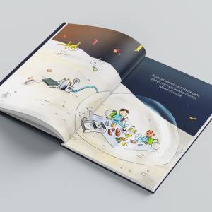 Kinderbuch mit Rakete, "Tomkes Weltraum-Abenteuer", ein Bilderbuch mit Wunderschönen Illustrationen und Malseite Bild 2