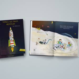 Kinderbuch mit Rakete, "Tomkes Weltraum-Abenteuer", ein Bilderbuch mit Wunderschönen Illustrationen und Malseite Bild 5