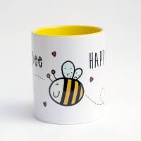 Kaffeetasse Keramiktasse Biene Bee Happy Motivation Gelb Bild 1