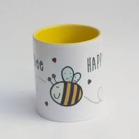 Kaffeetasse Keramiktasse Biene Bee Happy Motivation Gelb Bild 2