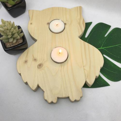 Teelichthalter aus Holz „Eule“