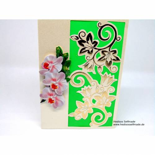 Geburtstagskarte #Orchidee und #Ranken #3-D #Handarbeit