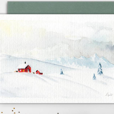 Grußkarte "Schneelandschaft", niedliche Faltkarte, Original Illustration