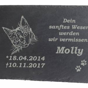 Gedenktafel Grabstein Grabplatte für Ihr Haustier Schiefer mit Laser Gravur ca. 30 x 20 cm groß Katze zum Andenken Bild 1
