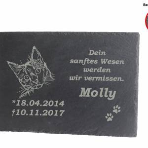 Gedenktafel Grabstein Grabplatte für Ihr Haustier Schiefer mit Laser Gravur ca. 30 x 20 cm groß Katze zum Andenken Bild 2
