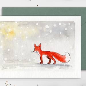 Grußkarte "Fuchs im Schnee", niedliche Faltkarte für Kinder, Original Illustration Bild 1
