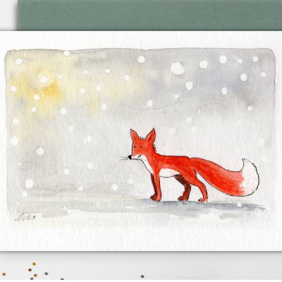 Grußkarte "Fuchs im Schnee", niedliche Faltkarte für Kinder, Original Illustration