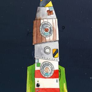 niedliches Kinderzimmer-Poster Rakete *Feuerrakete im Weltraum* umwelfreundlicher Druck Bild 2