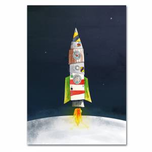niedliches Kinderzimmer-Poster Rakete *Feuerrakete im Weltraum* umwelfreundlicher Druck Bild 3