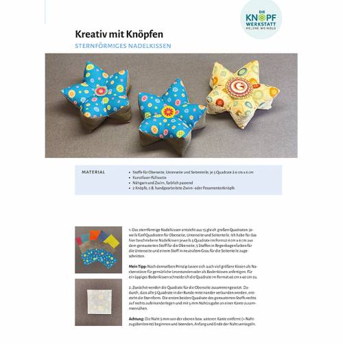 Nähanleitung für ein sternförmiges Nadelkissen (Kreativ mit Knöpfen 2)