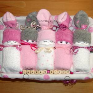 personalisierte Windeltorte für Mädchen, Windelbabys in der Box, rosa, Babygeschenk Bild 1
