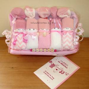 personalisierte Windeltorte für Mädchen, Windelbabys in der Box, rosa, Babygeschenk Bild 10
