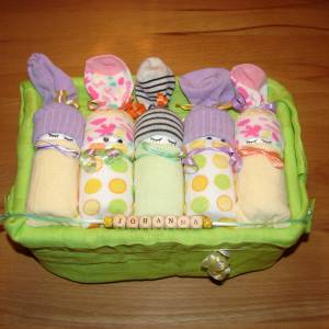 personalisierte Windeltorte für Mädchen, Windelbabys in der Box, rosa, Babygeschenk Bild 4