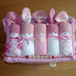personalisierte Windeltorte für Mädchen, Windelbabys in der Box, rosa, Babygeschenk Bild 6