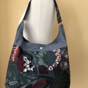 Hobo Tasche, blau-grau, Hobobag, Umhängetasche, Tragetasche, Beuteltasche, Stofftasche, nachhaltig Bild 4