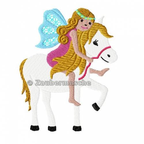 Elfe Elisa auf dem Pferd Stickdatei für den 10x10-Rahmen