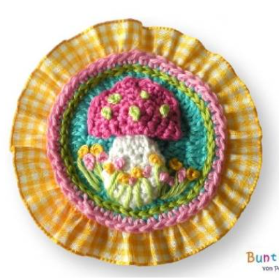 Fliegenpilz Button, Häkelbutton, Häkelapplikation, Aufnäher, Applikation, Glückspilz, Häkelbild