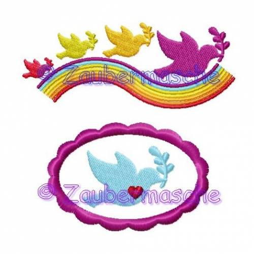 Regenbogen & Taube-Button Stickdateien für den 10x10-Rahmen