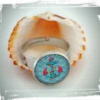 Ring aus Edelstahl mit maritimem Ankermotiv, verstellbar, Glas-Cabochon, türkis Bild 1