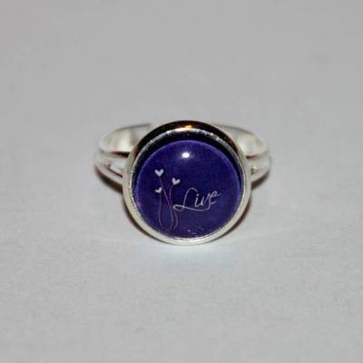 1 silberfarbener Ring   Live mit Herzblumen - lila