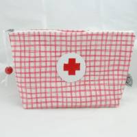 Erste-Hilfe-Mäppchen aus beschichteter Baumwolle,  rot weiß kariert Bild 1