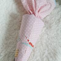 Schultüte-rosa weiß gepunktet mit Applikation und Holzknopfverschluss Bild 3