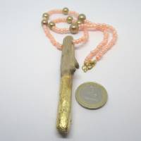 Treibholz Kette mit Blattgold und rosa Perlen Bild 5