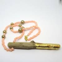 Treibholz Kette mit Blattgold und rosa Perlen Bild 8