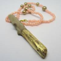 Treibholz Kette mit Blattgold und rosa Perlen Bild 9