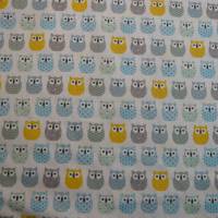 11,00 EUR/m Baumwolle Stoff Mini Hiboux Eulen blau - gelb auf weiß Bild 2