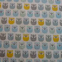 11,00 EUR/m Baumwolle Stoff Mini Hiboux Eulen blau - gelb auf weiß Bild 3