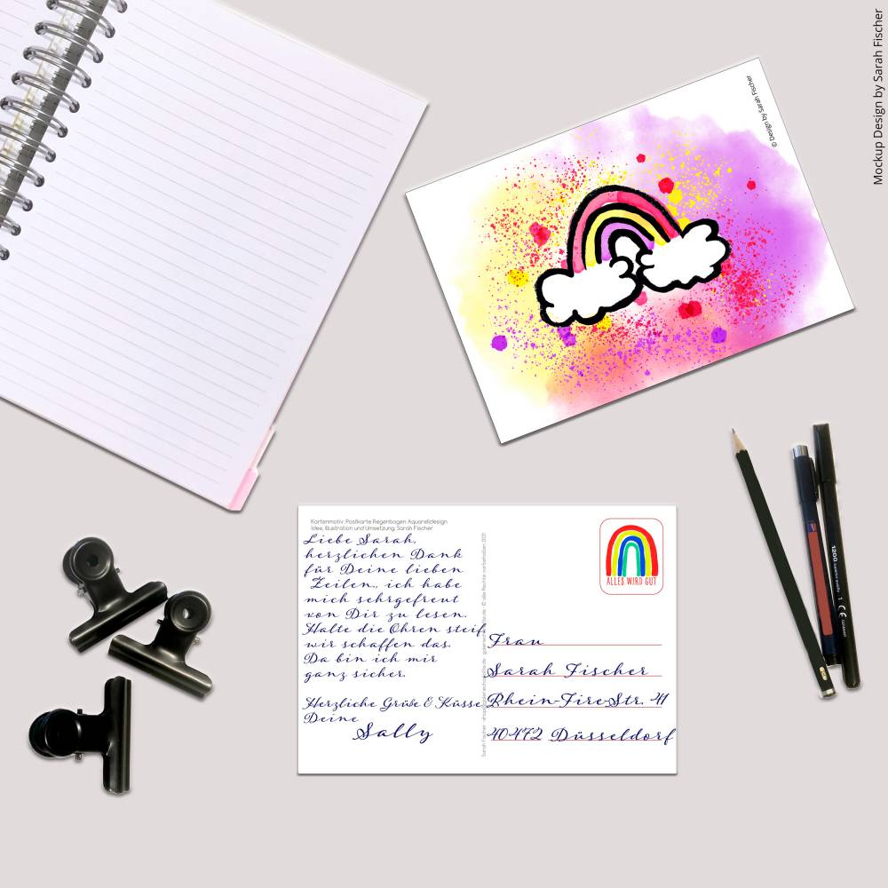 Digitale Postkarte mit dem Motiv Regenbogen in Aquarelldesign Format DIN A6 Bild 1