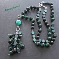Bettelkette lang grün silberfarben Palmsamen Perlen Perlenkette Bild 3