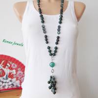 Bettelkette lang grün silberfarben Palmsamen Perlen Perlenkette Bild 4