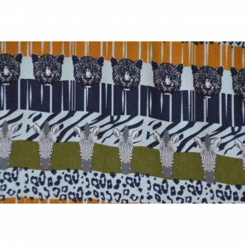 Jersey mit Zebras und Panther Safari Streifen Leomuster 50 cm x 150 cm