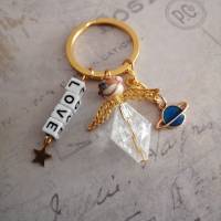 "Love" Perlen Engel in Weiß- Blau- Pink mit Gold als Schlüsselanhänger/ Schutzengel als Glücksbringer Bild 1