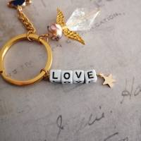 "Love" Perlen Engel in Weiß- Blau- Pink mit Gold als Schlüsselanhänger/ Schutzengel als Glücksbringer Bild 2