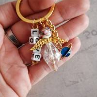 "Love" Perlen Engel in Weiß- Blau- Pink mit Gold als Schlüsselanhänger/ Schutzengel als Glücksbringer Bild 5
