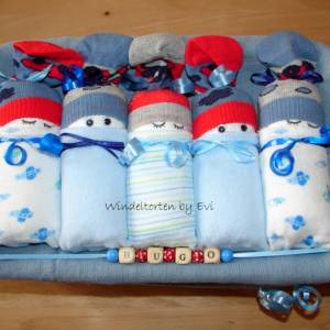 Windeltorte mit Name/ Windelbabys in der Box, personalisiertes Babygeschenk, Junge Bild 10