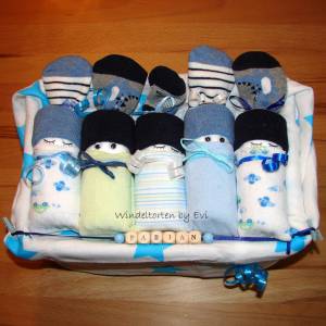 Windeltorte mit Name/ Windelbabys in der Box, personalisiertes Babygeschenk, Junge Bild 3