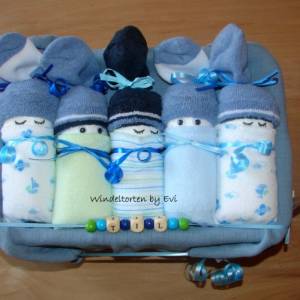 Windeltorte mit Name/ Windelbabys in der Box, personalisiertes Babygeschenk, Junge Bild 9