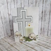 Trauerkarte, Beileidskarte, Kerzen , weiße Rosen Bild 1