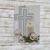 Trauerkarte, Beileidskarte, Kerzen , weiße Rosen Bild 2