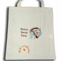 Stoffbeutel Einkaufsbeutel bestickte Baumwolltasche Tasche mit Motiv Tragetasche statt Plastik Western Beauty Horse Bild 1