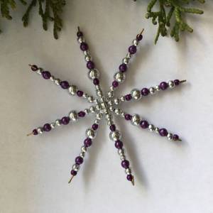 Weihnachtsdeko Set lila-silber aus 4 Sternen Bild 3
