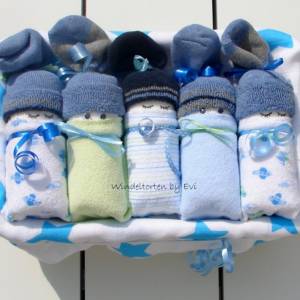 Windeltorte für Junge: Windelbabys, Geschenk zur Geburt, liebevoll gestaltetes Babygeschenk Bild 1