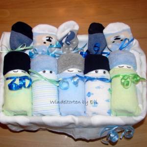 Windeltorte für Junge: Windelbabys, Geschenk zur Geburt, liebevoll gestaltetes Babygeschenk Bild 7